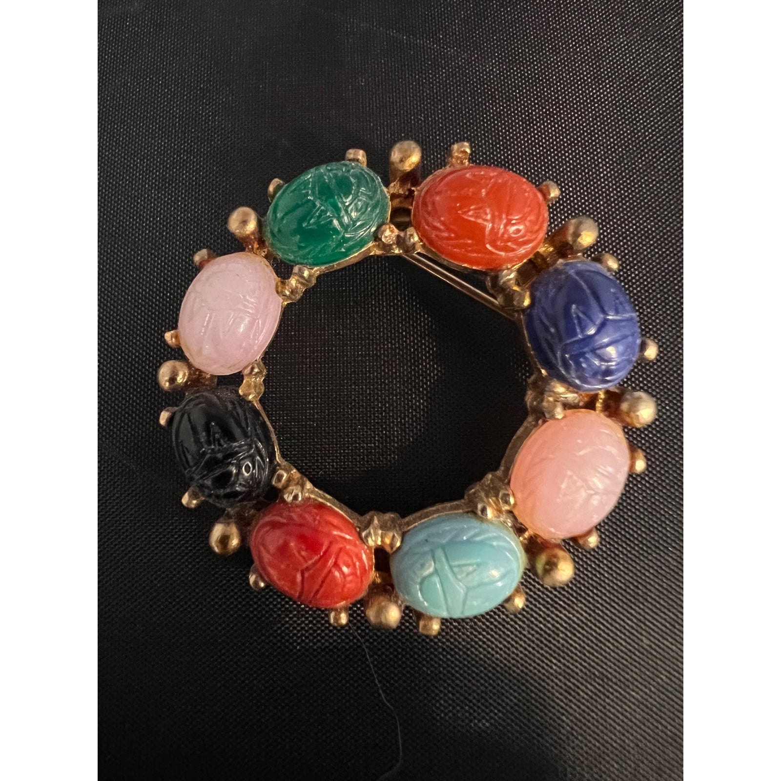 Vintage Many Colors Scarab Round Pin